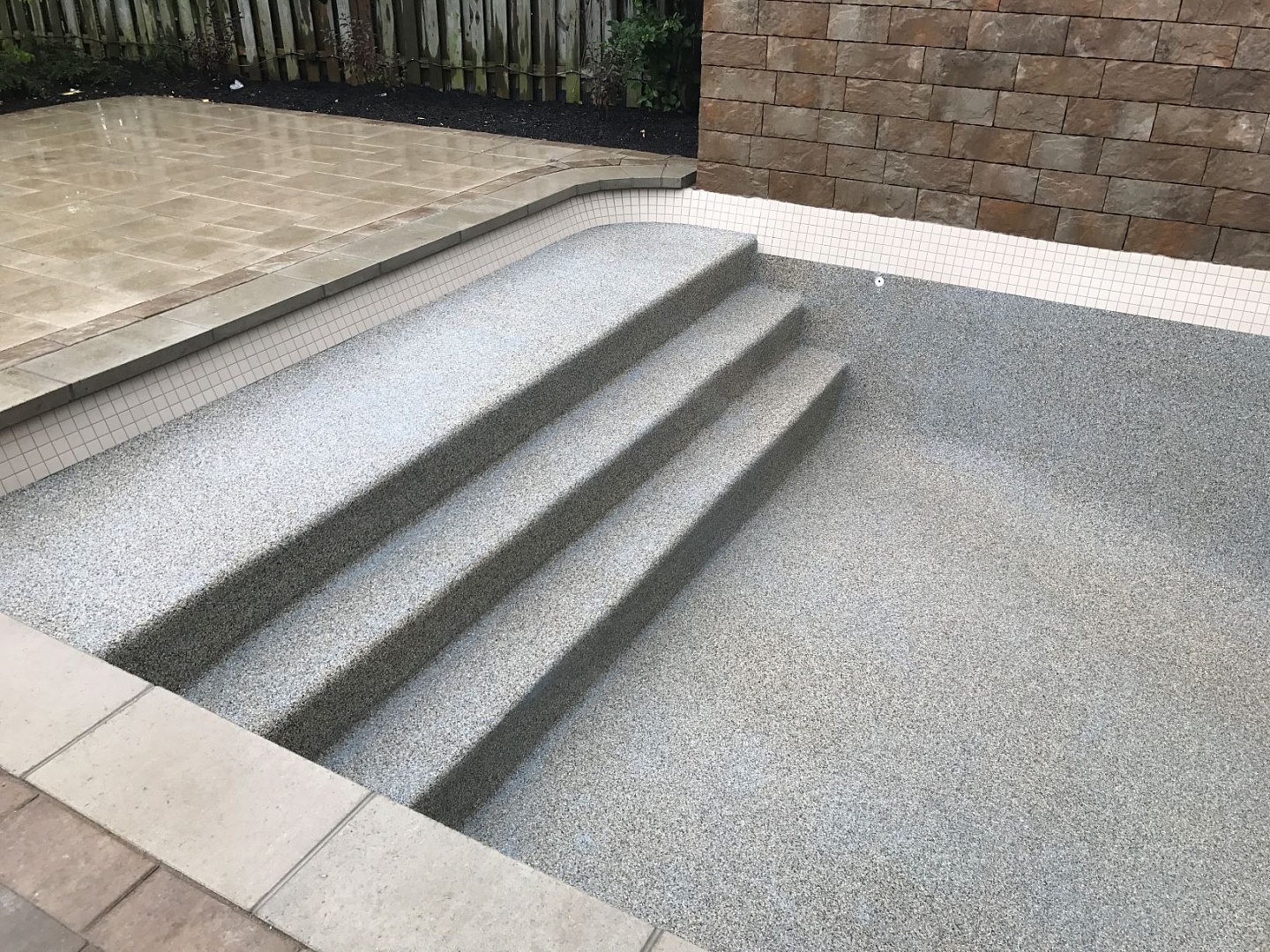 Vinyl lined pool steps installed in inground pool by Seaway