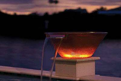 Red light-up water bowl installation by Seaway Pools