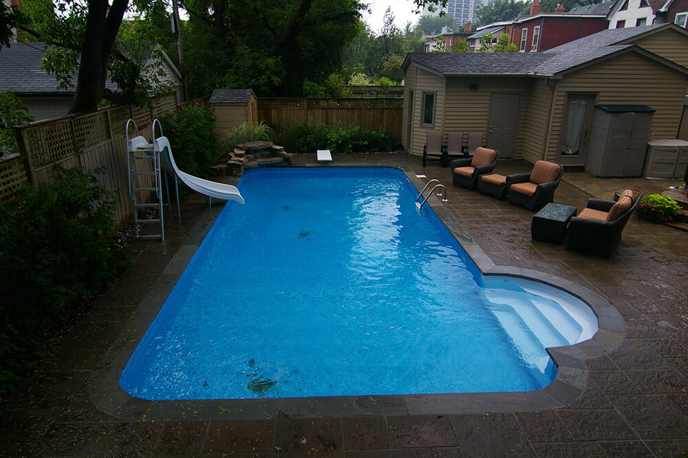 Full yard renovation with swimming pool and patio stone interlocking by Seaway