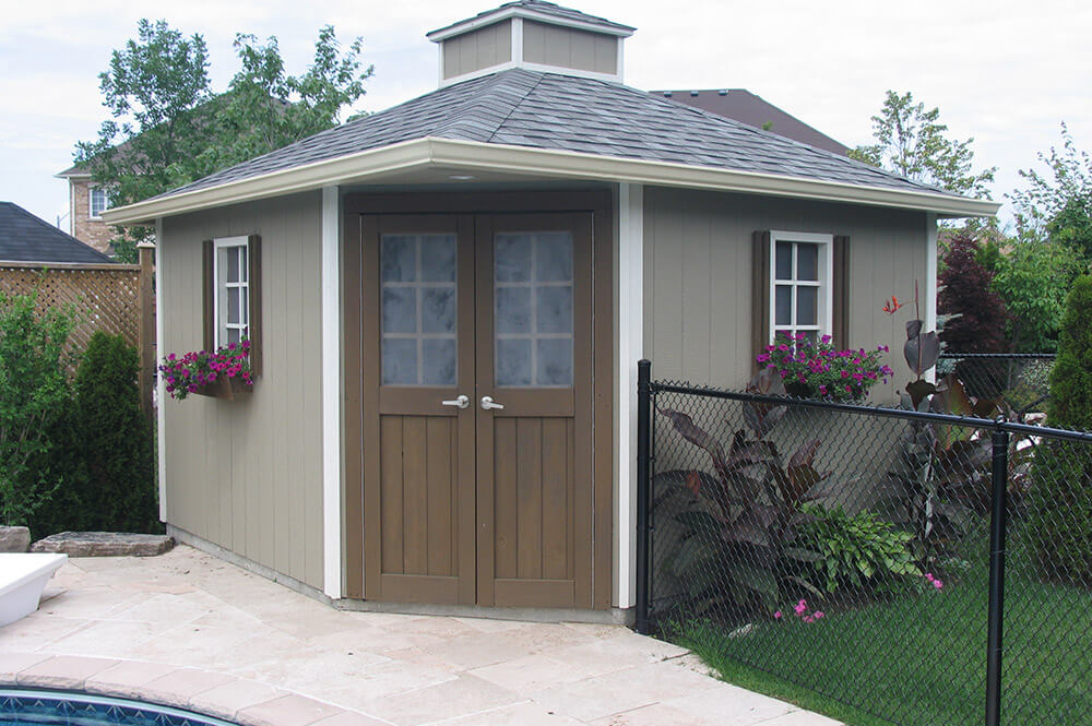 Backyard shed installed in Toronto by Seaway Pools & Hot Tubs