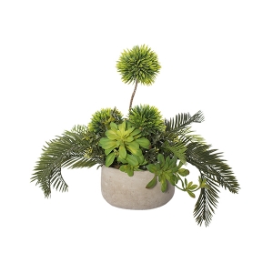 Centrepiece With Cycas & Greens In Cement Pot 