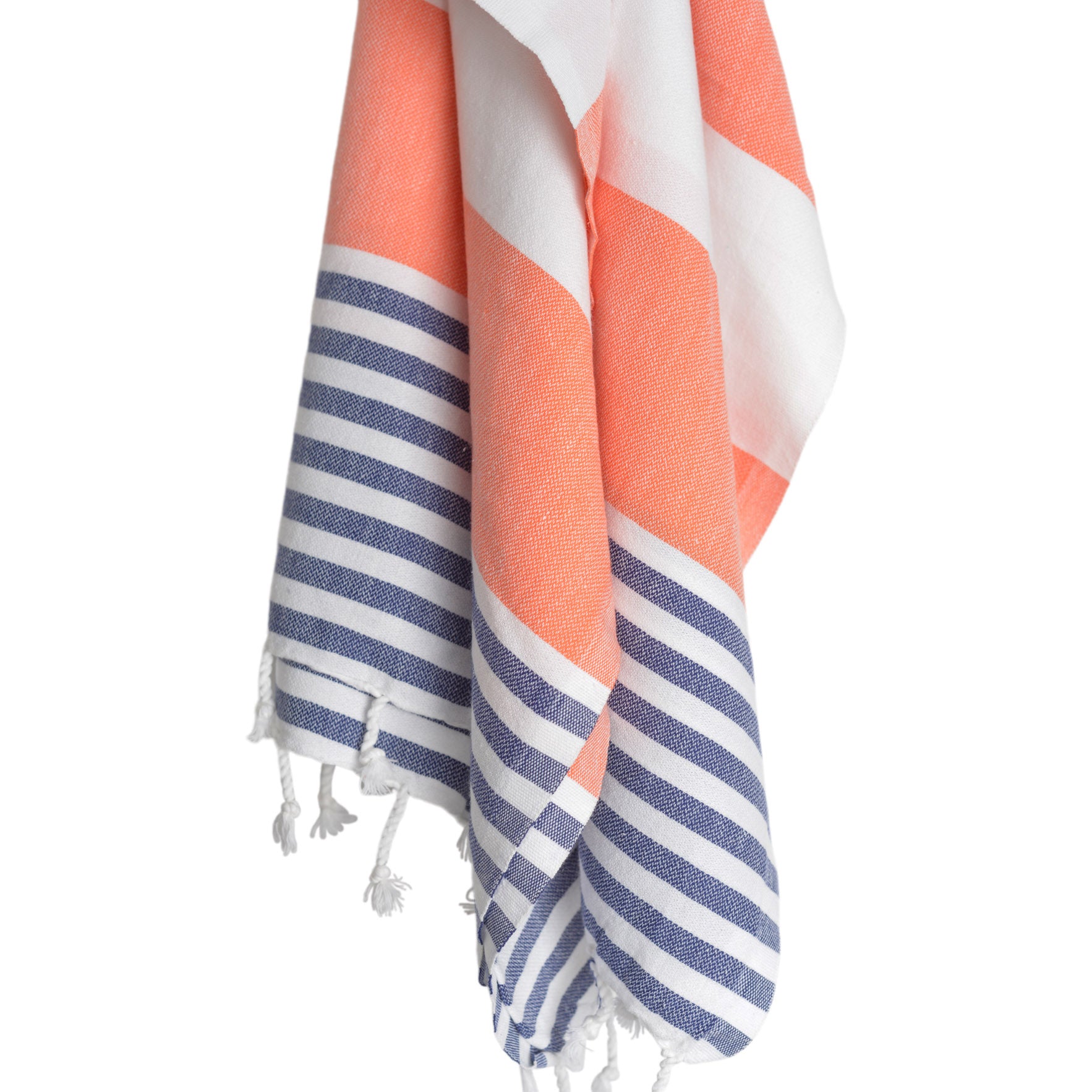 Balmy_towels_zoe_navy_coral_hanging_square