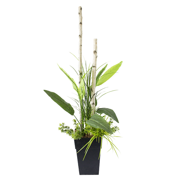 Faux floral Potted Arrangement With Bird Of Paradise & Birch Branches