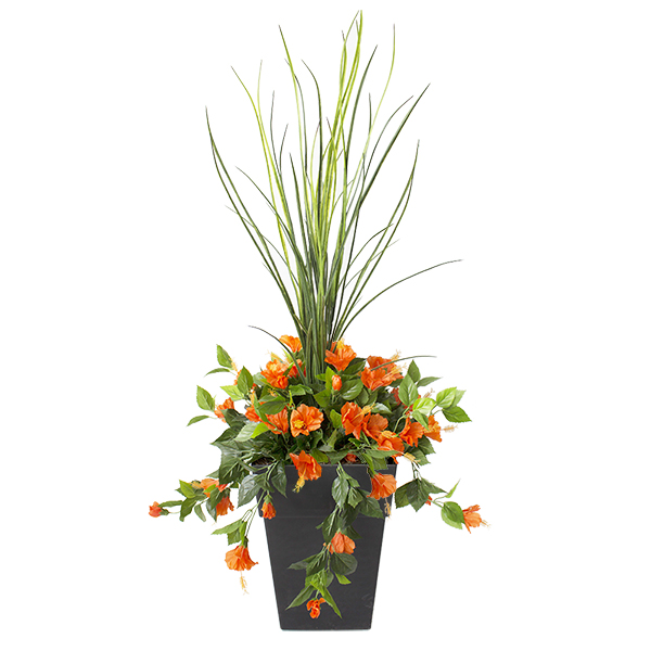 40" Outdoor Orange Hibiscus Planter 