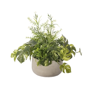 Centrepiece With Philodendron & Greens in Cement Pot artificial planter
