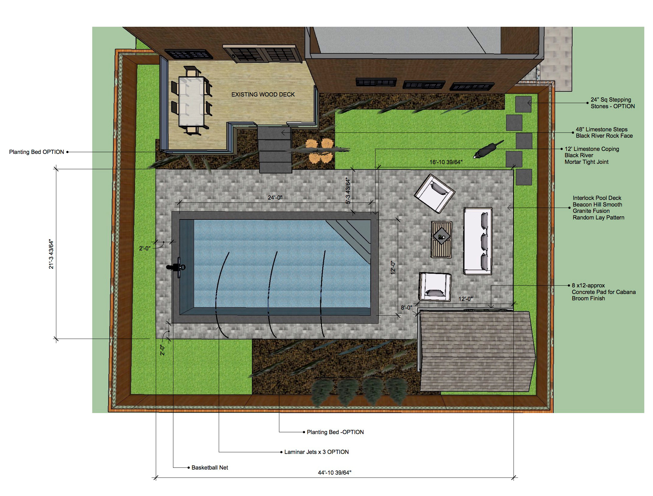 backyard swimming pool and landscape design layout.